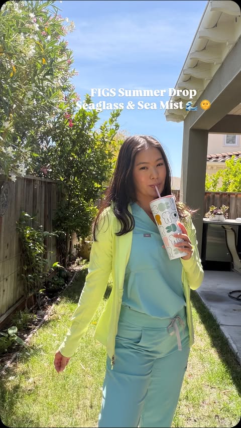 Instagram post by @jesscaries for FIGS. Caption reads: [...] new summer colors from @wearfigs 🌞🌊 #figs....