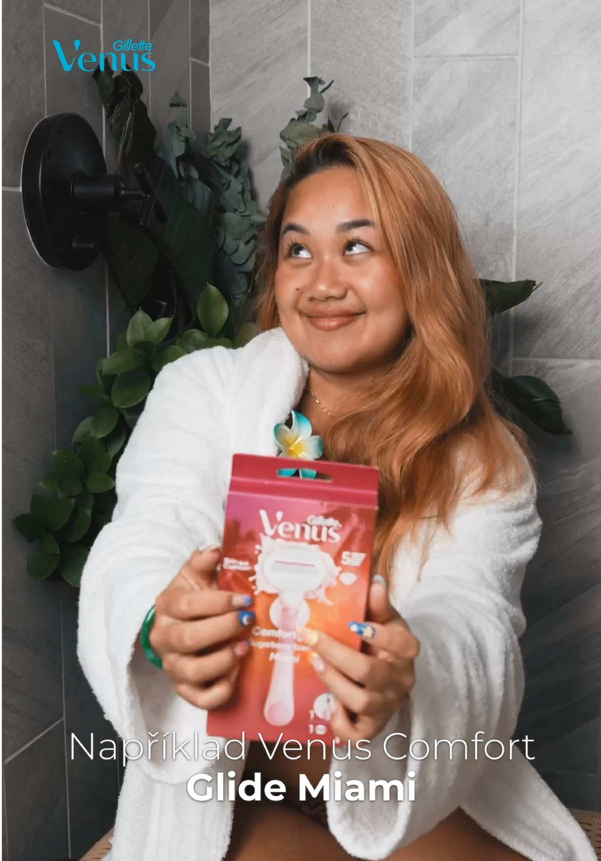 TikTok post by @kimlyyy_t for Gillette Venus. Caption reads: NENÍ ČAS ZTRÁCET ČAS, ale… miluju ten pocit, když....