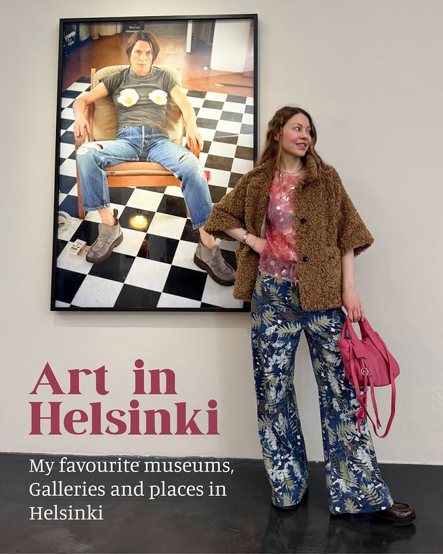 Instagram post by @alinarolling for Munthe. Caption reads: Ad / art in Helsinki with @muntheofficial ❤️ I’ve....