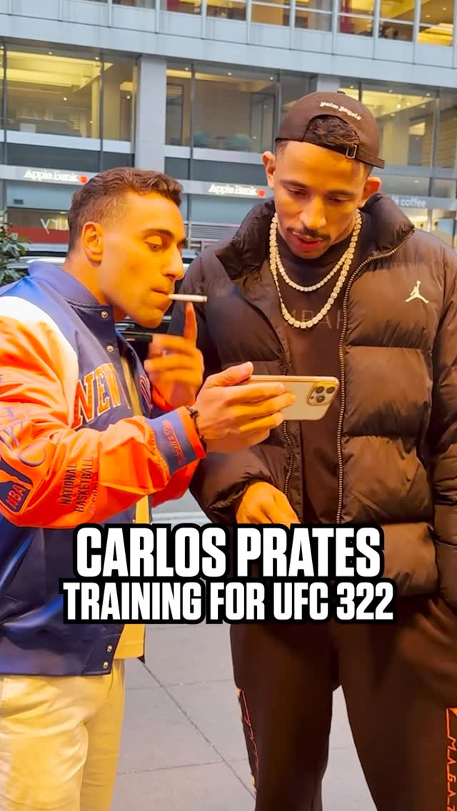 Instagram post by @jonbernardk for Kayo Sports. Caption reads: Carlos Prates locked in for UFC 322 🔥🚬....