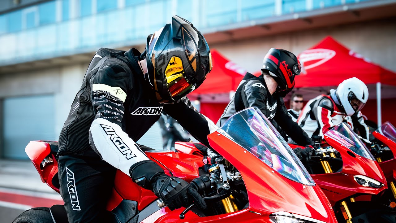 YouTube post by @MotoFeelz for Dehancer. Caption reads: ADV Rider Tries a Superbike... The Ducati....