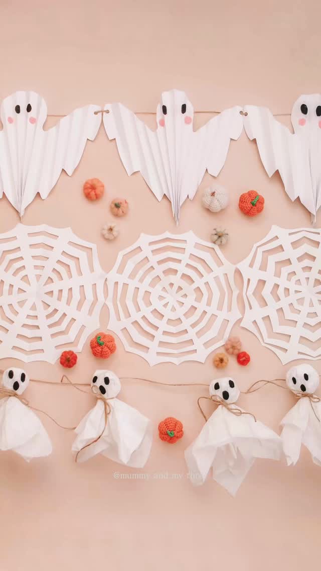 Instagram post by @mummy_and_my_three for Baker Ross. Caption reads: Ad Lets make 3 Paper Halloween Decorations with....