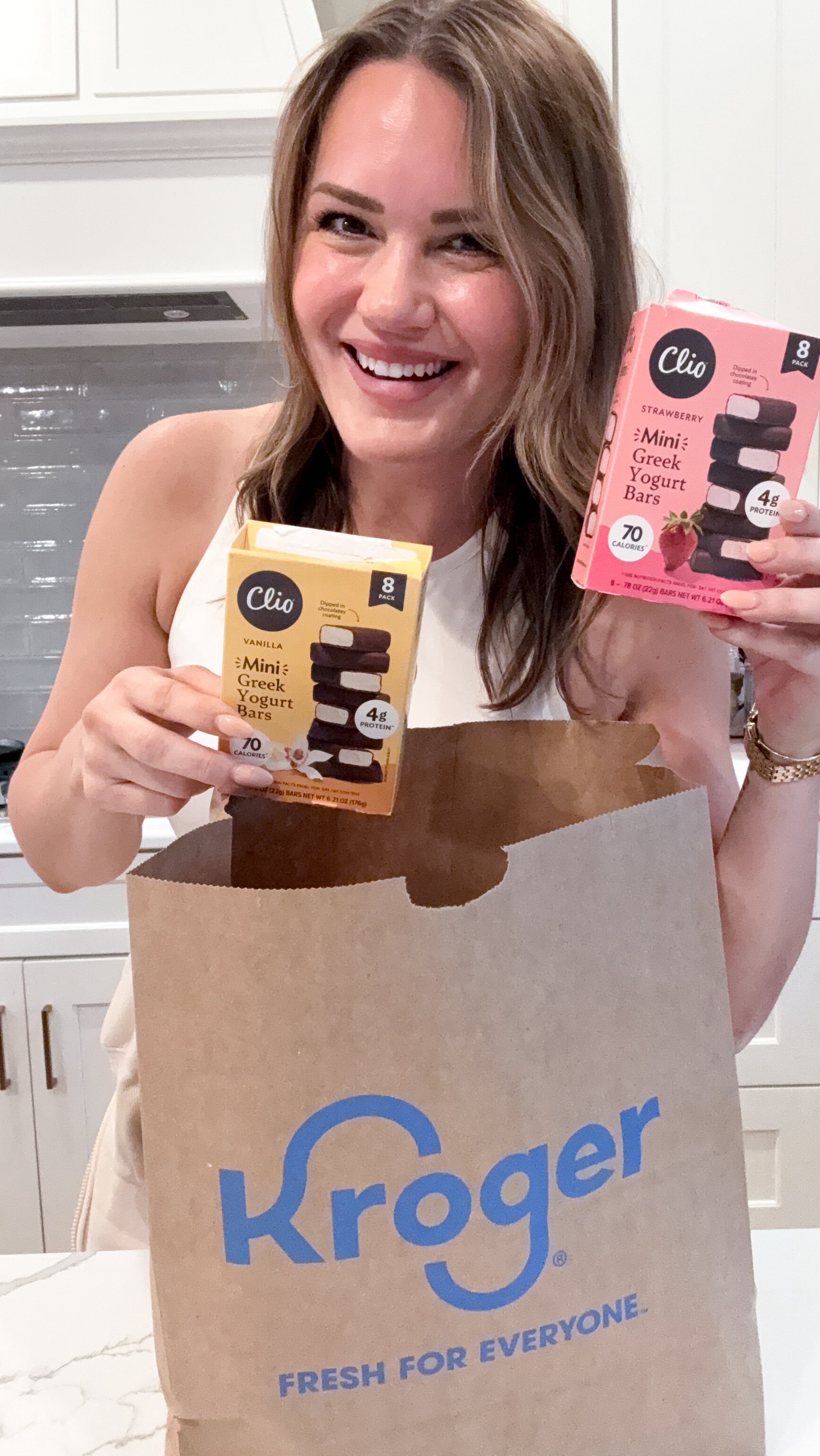 Instagram post by @alexandra.nicole for Clio Snacks. Caption reads: 🍫 I have been focusing on healthier eating which....