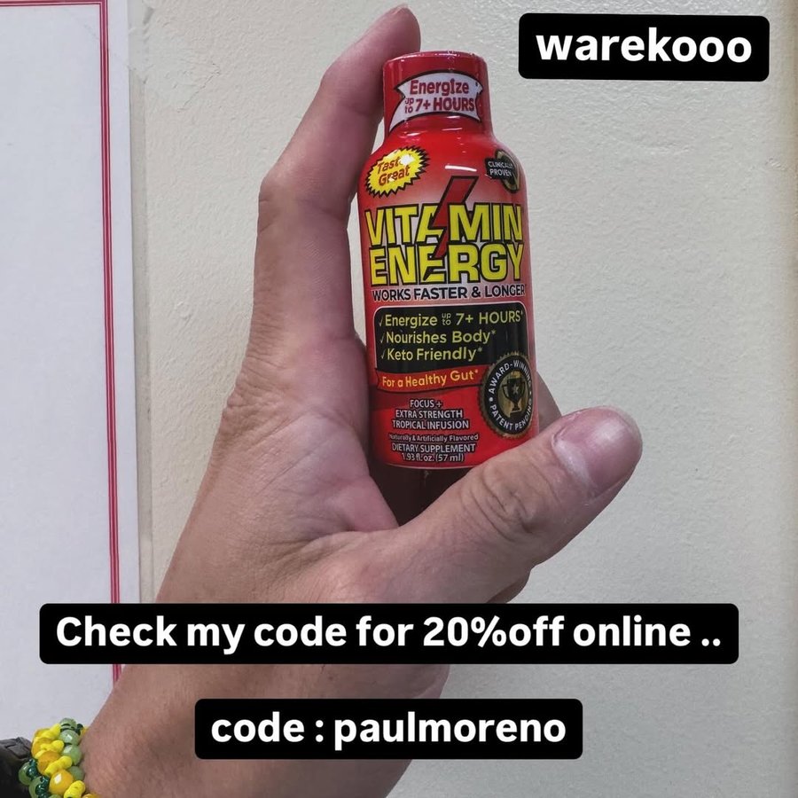 Instagram post by @warekooo for Vitamin Energy. Caption reads: check the webpage....