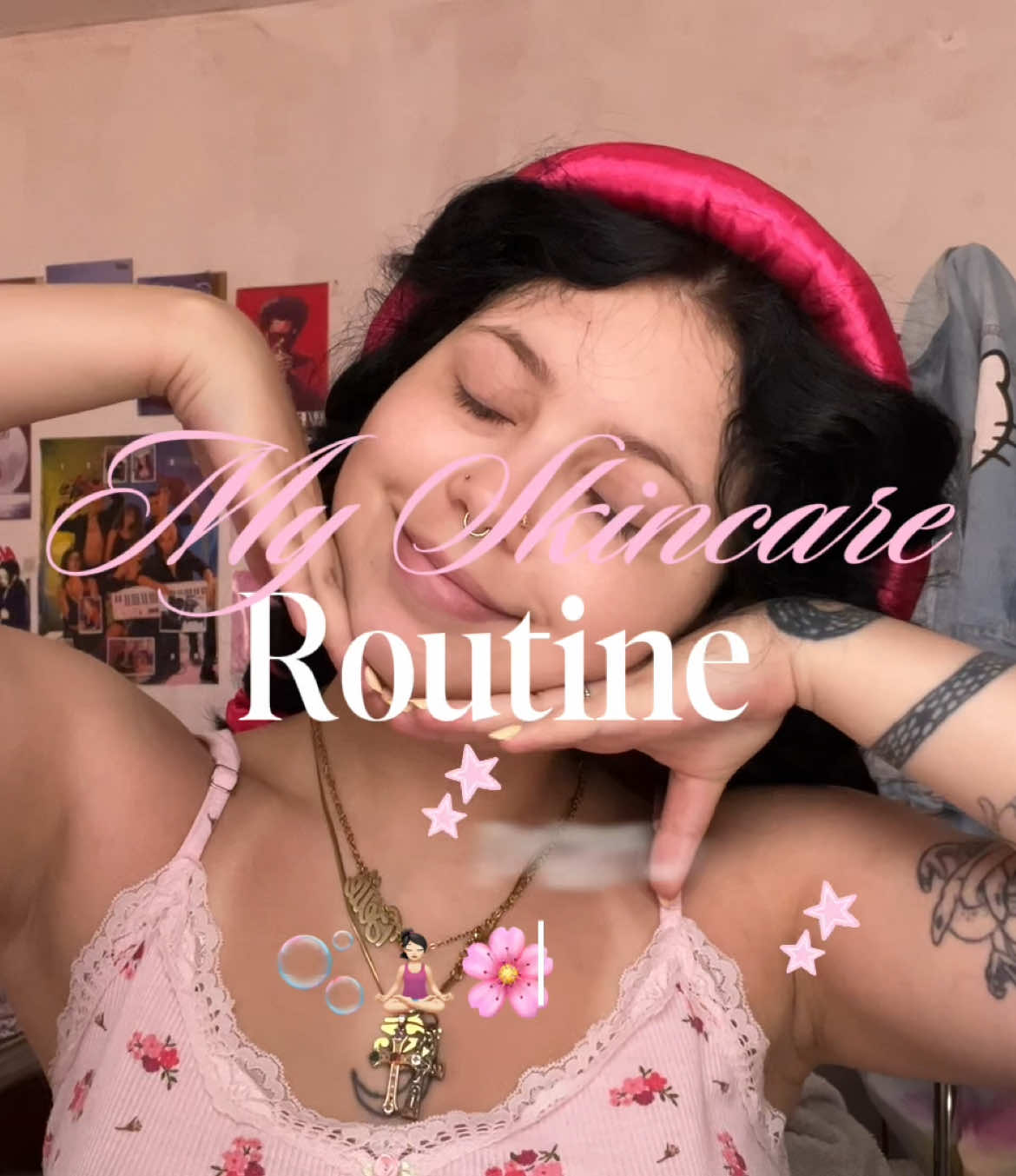 TikTok post by @isachvx for Creamy Skincare. Caption reads: [...] rotina de skincare 🫧🧘🏻‍♀️🌸✨ Produtos:....