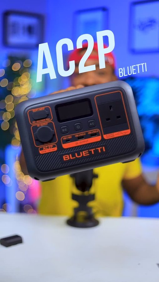 Instagram post by @aqua.junnior for BLUETTI. Caption reads: BLUETTI AC2P is an extraordinarily lightweight....