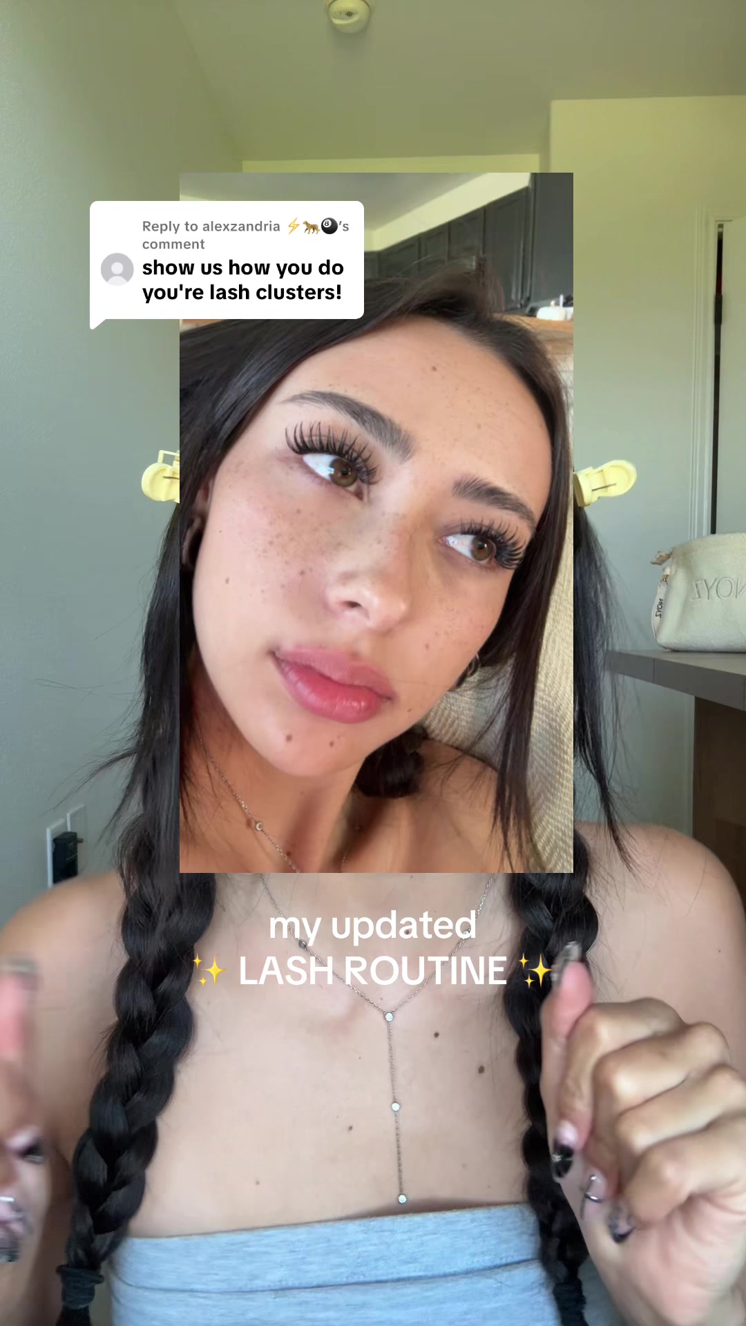 TikTok post by @kaylee.marina for Revlon. Caption reads: Replying to @alexzandria ⚡️🐆🎱 my updated lash....