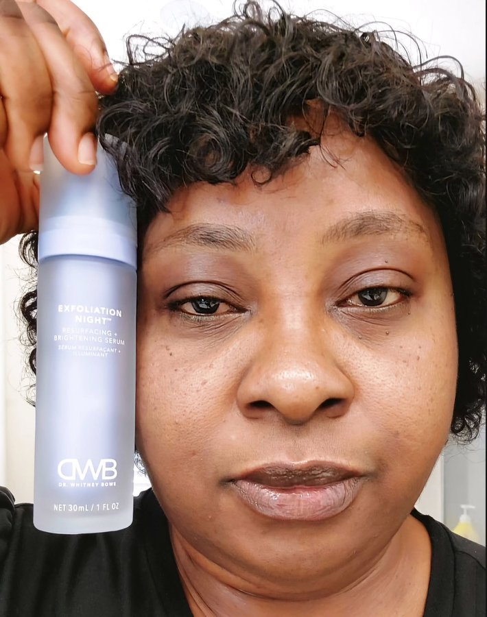 Instagram post by @sleekjules_reviews for Dr. Whitney Bowe Beauty. Caption reads: 🦋Dr. Whitney Bowe Exfoliation Night Serum🦋

The....