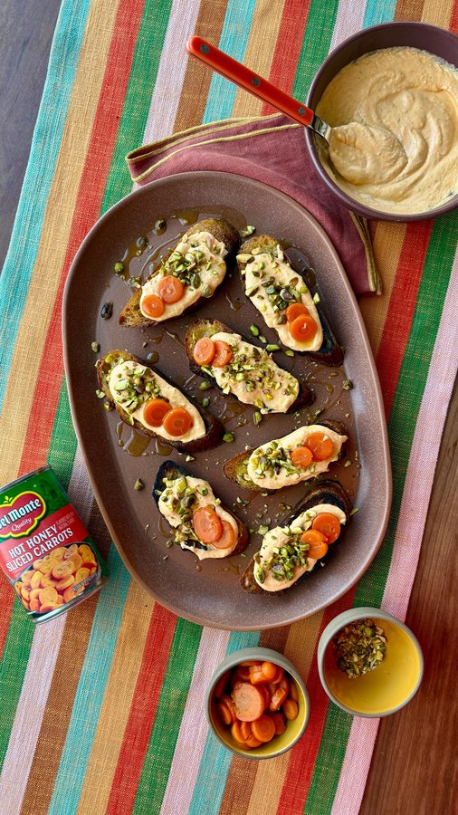 Instagram post by @grossypelosi for Del Monte. Caption reads: Adding veggies for easy entertaining? Can do! #ad....