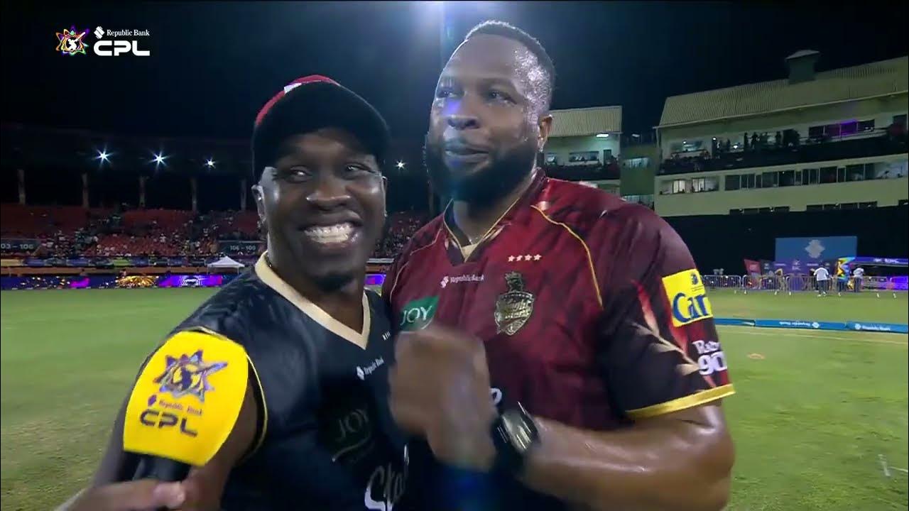 YouTube post by @OfficialCPLT20 for Dailymotion. Caption reads: Kieron Pollard's Emotional Full Post-Match....
