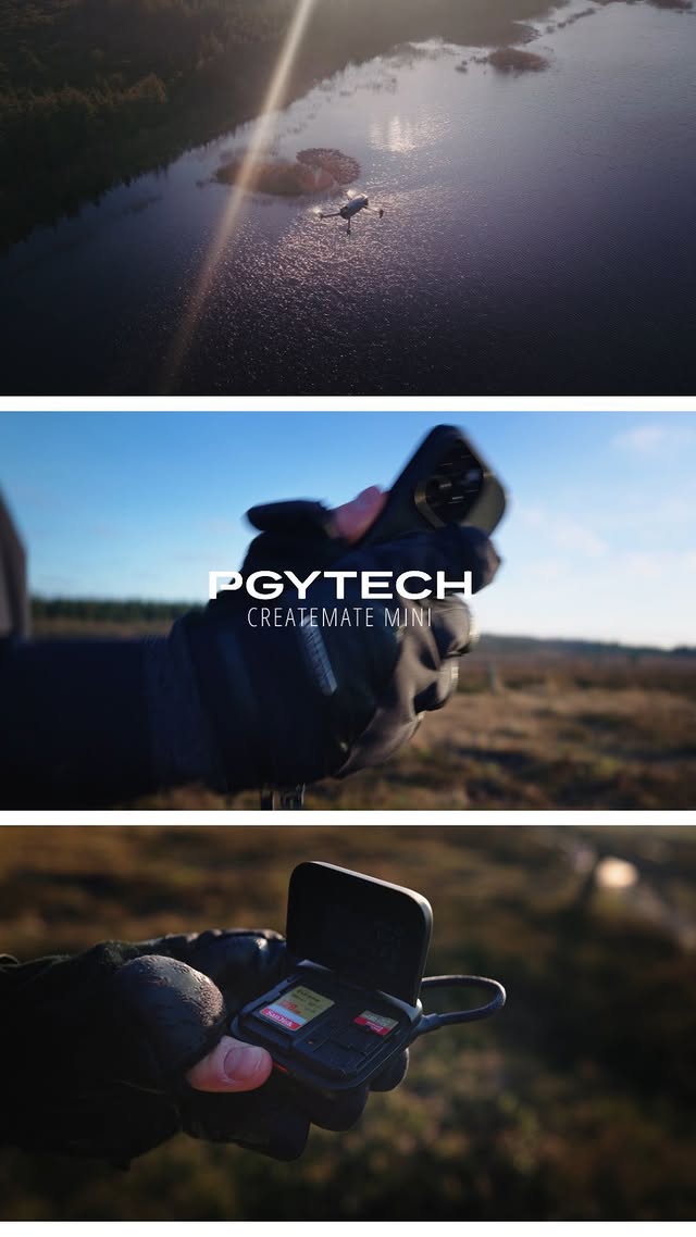 Instagram post by @lindvig_photography for PGYTECH. Caption reads: Ad | PGYTECH CreateMate Mini Card Reader - perfect....