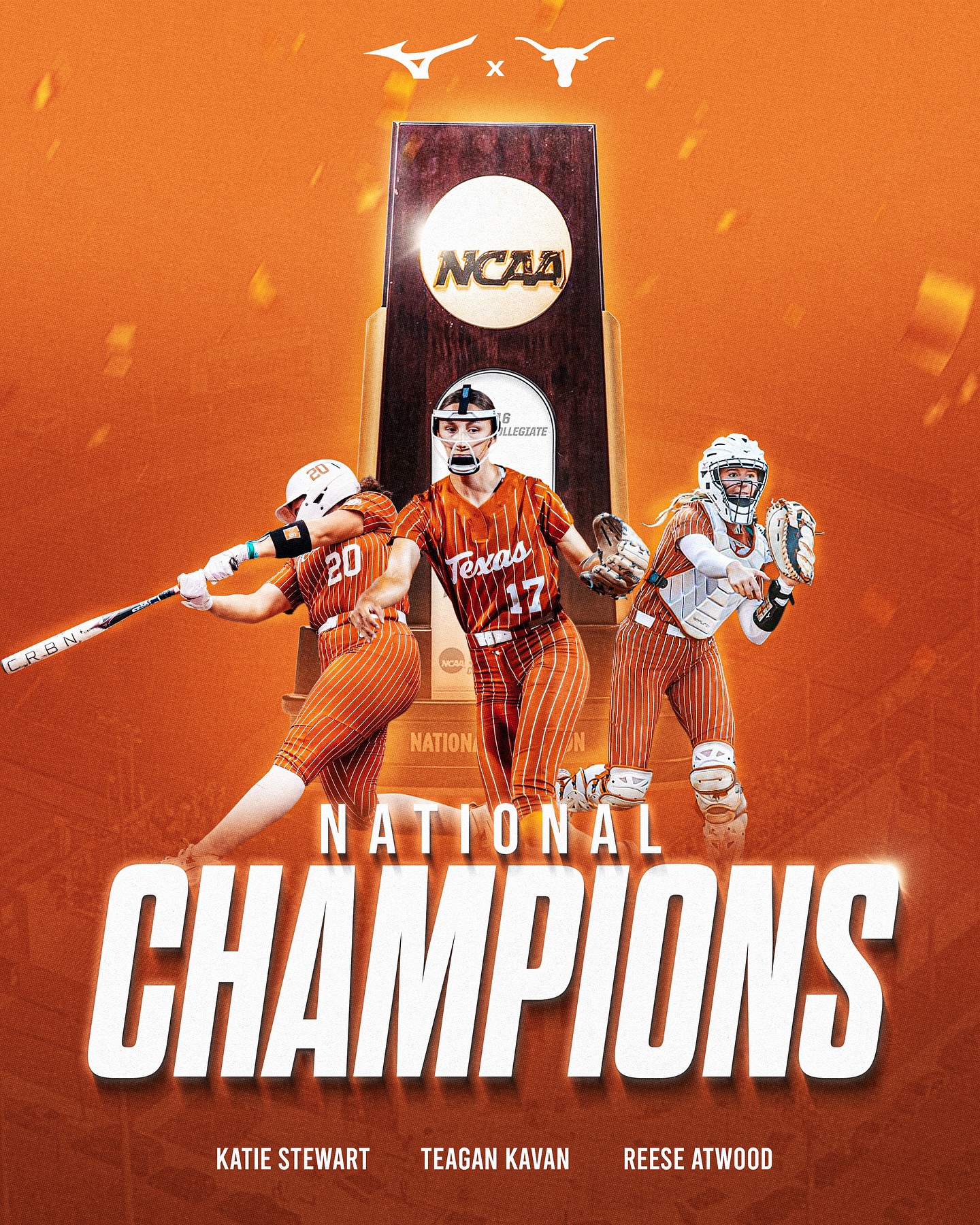 Instagram post by @texassoftball for Mizuno USA. Caption reads: CONGRATULATIONS TEXAS! 
NATIONAL CHAMPIONS....