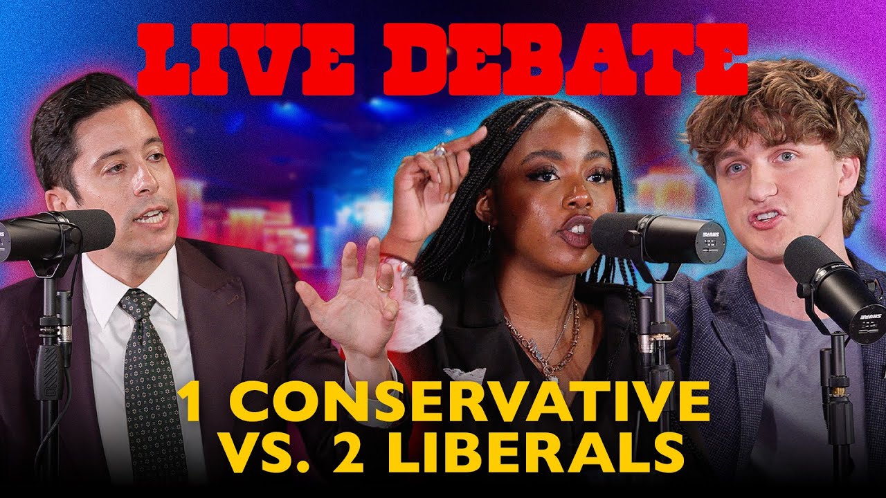 YouTube post by @MichaelKnowles for Good Ranchers. Caption reads: 2 Liberals vs. 1 Conservative: BAR FIGHT | Michael....
