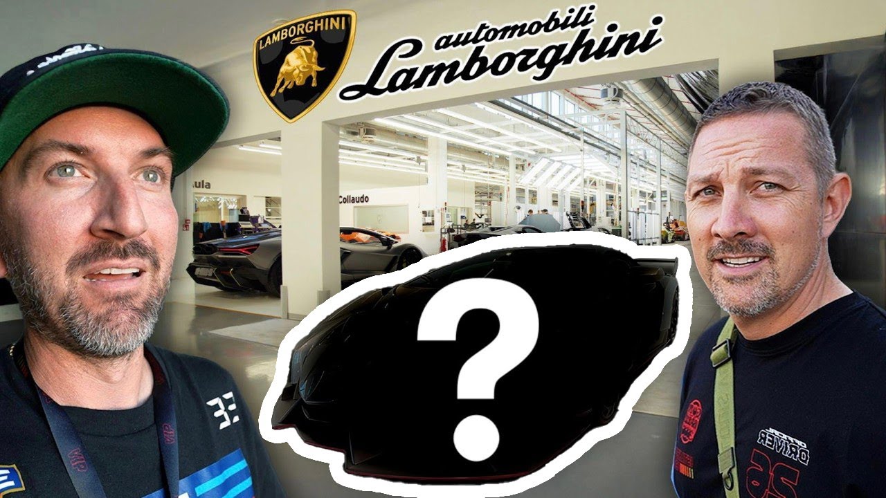 YouTube post by @DailyDrivenExotics for ROKFORM. Caption reads: LAMBORGHINI FACTORY SURPRISED US WITH NEW....