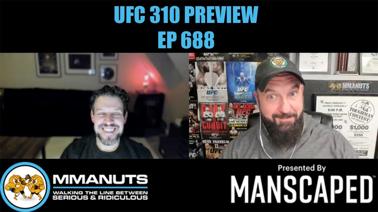 YouTube post by @MMAnuts for Hotel Collection. Caption reads: UFC 310 Preview | MMANUTS MMA Podcast | EP # 688.