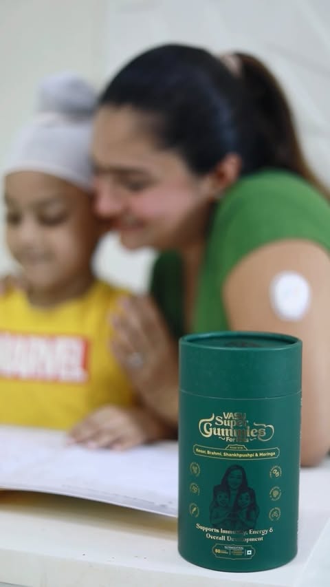 Instagram post by @the_momster for Vasu Healthcare. Caption reads: On my Pediatrician's recommendation, I give Amaan....