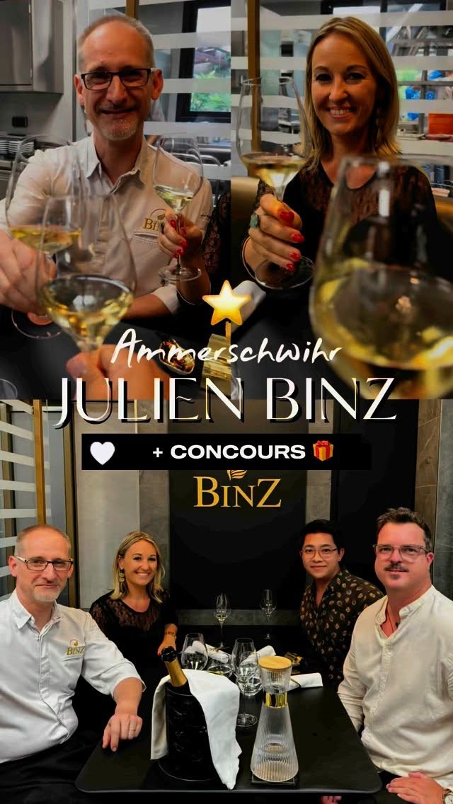 Instagram post by @chefjulienbinz for MICHELIN Guide. Caption reads: 🎁 CONCOURS ! ⭐️ REPAS ÉTOILÉ POUR DEUX À GAGNER....
