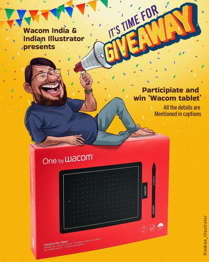 Instagram post by @indian_illustrator for Wacom. Caption reads: 🔊GIVEAWAY ALERT🔈

This Navratri festive season,....