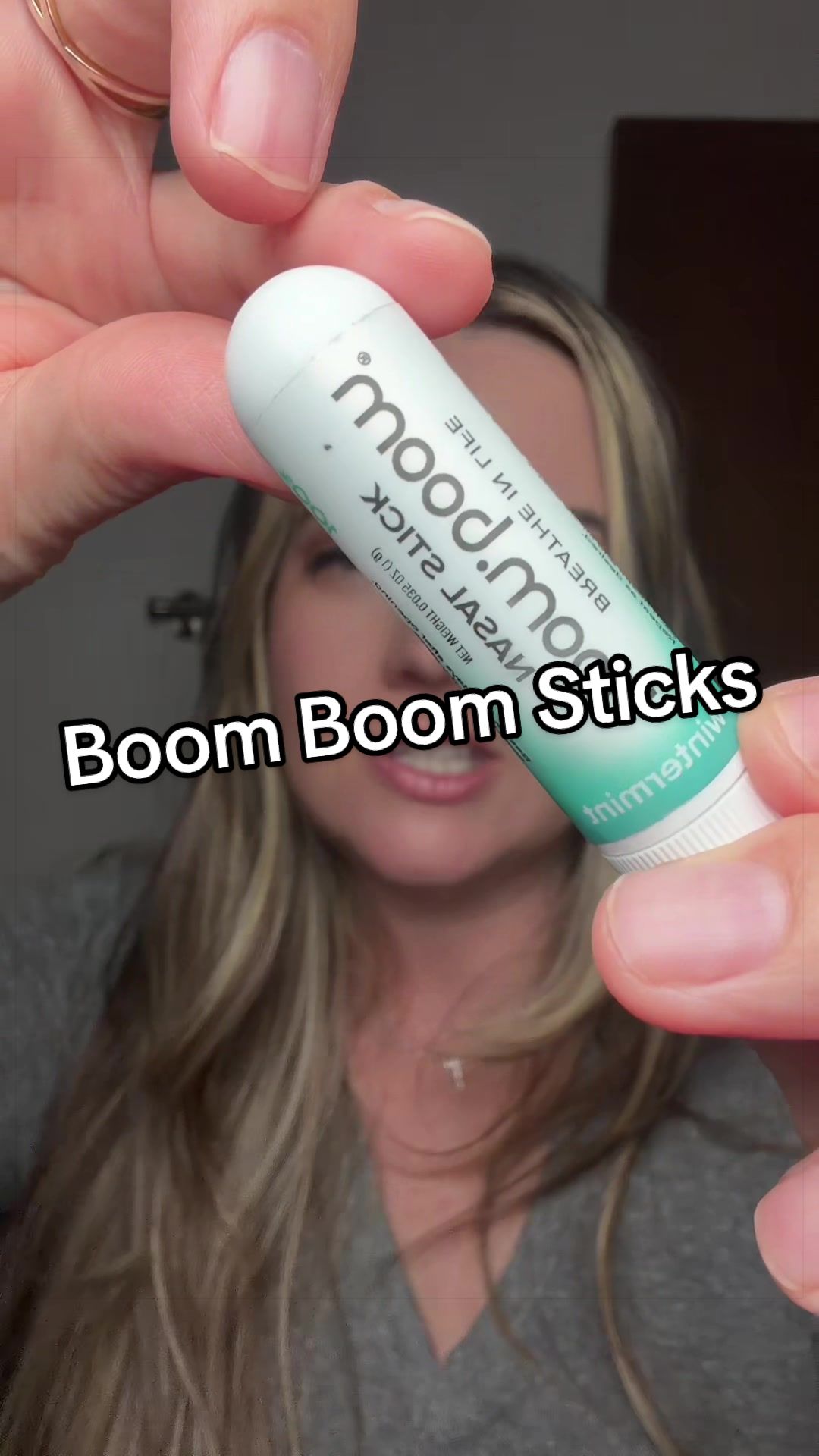 TikTok post by @kimmysgonecrazy for BoomBoom Naturals. Caption reads: Instant refresh in seconds 👃✨ When you need a....