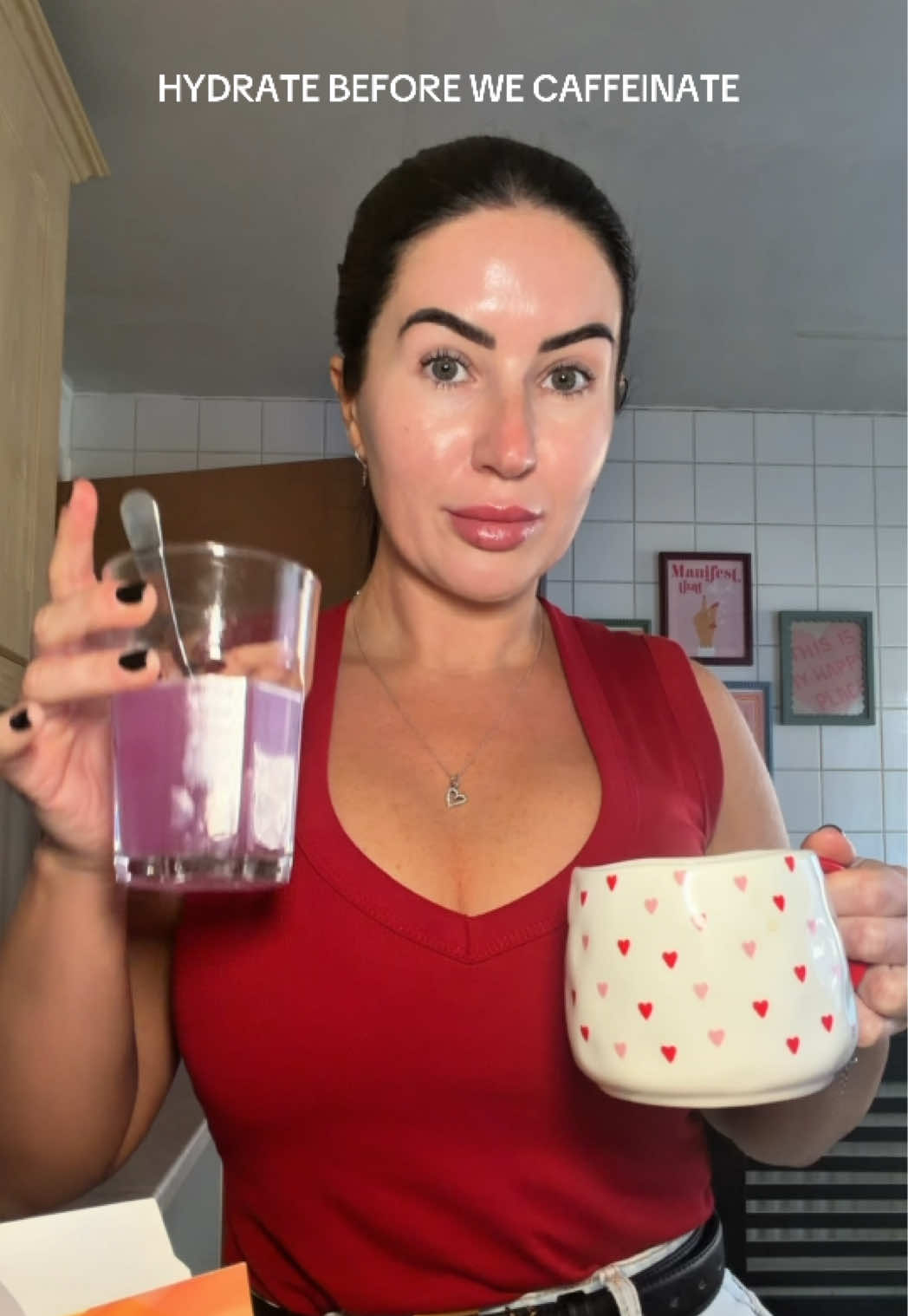 TikTok post by @eimearelena for Humantra. Caption reads: Hydrate before we caffeinate ALWAYS. @gethumantra....