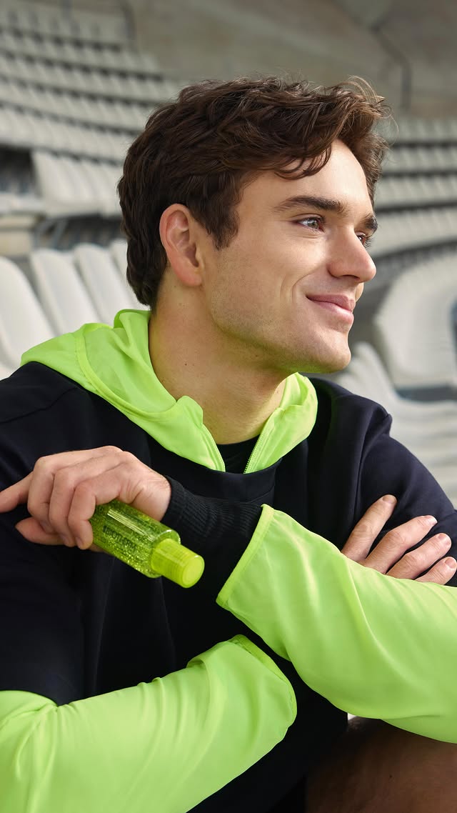 Instagram post by @iamdaanschel for BIOTHERM. Caption reads: [...] Ran way too many stairs for this but....