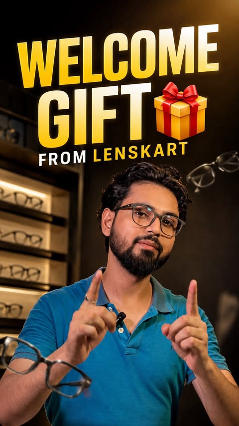 Instagram post by @styledbygufran for LENSKART. Caption reads: [...] Ke Glasses As A Welcome Gift? 👀 | Lenskart....