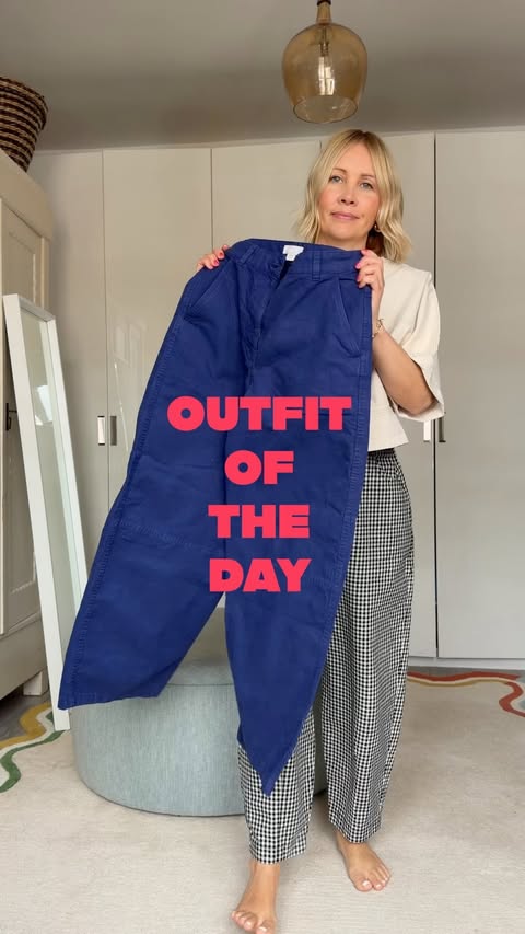 Instagram post by @ashley.dainty for ARKET. Caption reads: Outfit idea with blue trousers 👖 @arketofficial....