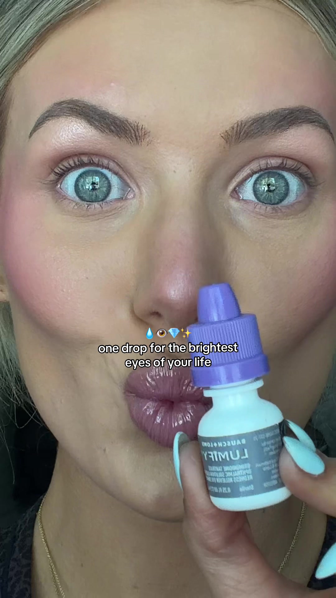 TikTok post by @morganliving for Lumify. Caption reads: #blueeyes #makeup #makeuphacks #grwm @LUMIFY Eye....