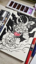 Instagram post by @mattheathart for Kuretake ZIG. Caption reads: Inktober sketching and also... we got a kitten 🐈....