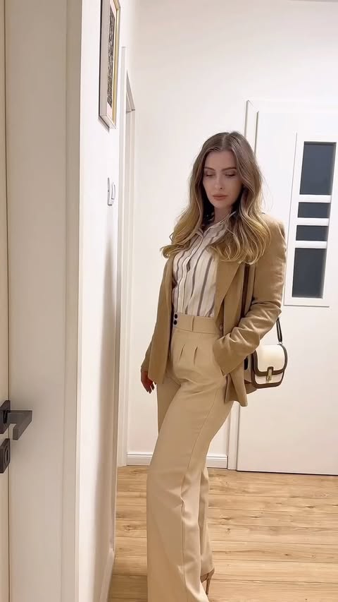 Instagram post by @irinaghiba for Bonprix. Caption reads: [...] and smiles! ☀️ 🫶 Wool blazer: 93163381....