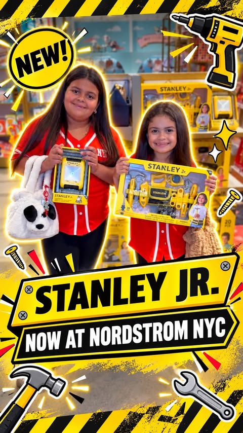 Instagram post by @haileyandbailey_ for Nordstrom. Caption reads: [...] all little builders! 🛠️💛 We visited....
