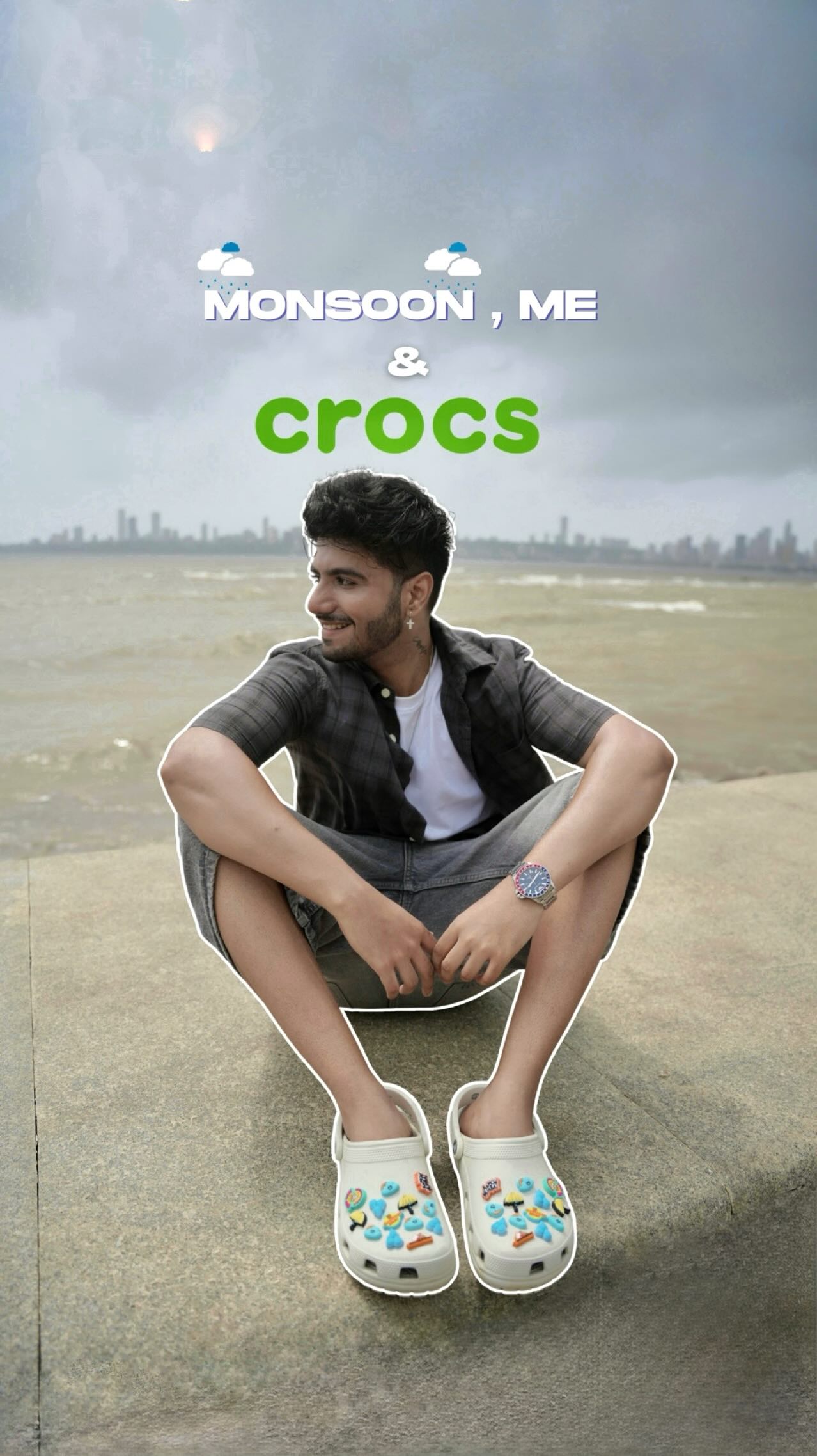 Instagram post by @cant.geet.enough for Crocs. Caption reads: Monsoon Tales: Reel vs. Real ft. Crocs....