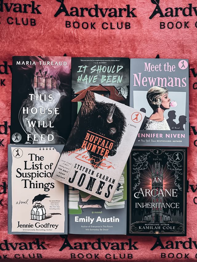 Instagram post by @shhh.thisisalibrary for Aardvark Book Club. Caption reads: 💖First Aardvark box of 2026 is HERE!💖

All 3....