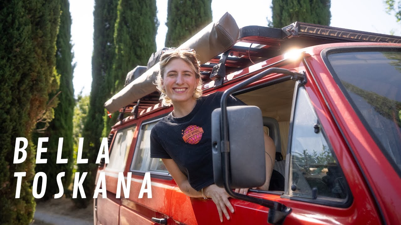 YouTube post by @thefilmppl for everdrop. Caption reads: Unterwegs in der Toskana (Vanlife Italien).