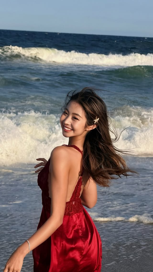 Instagram post by @daiyinchi for Adore Me. Caption reads: [...] of being back at the beach again 🧜‍♀️....