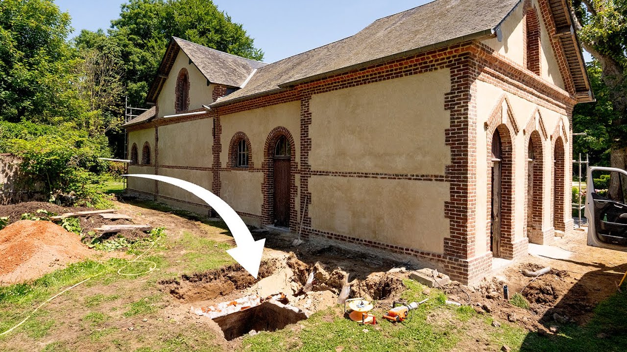 YouTube post by @HowToRenovateAChateau for Saily. Caption reads: We Found An Underground Space While Plumbing the....