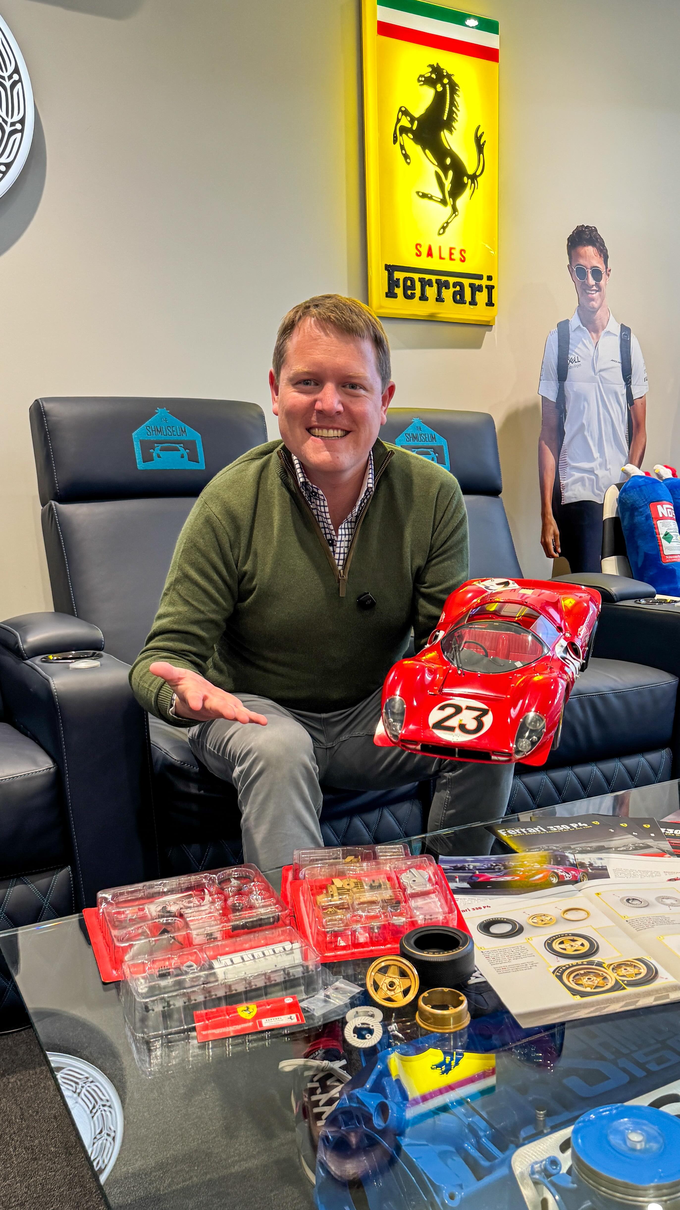 Instagram post by @shmee150 for DeAgostini. Caption reads: A new Ferrari has arrived at @theshmuseum!....