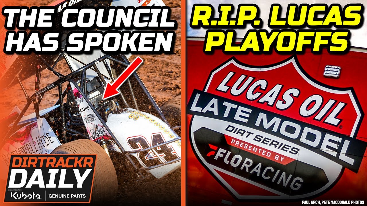 YouTube post by @DIRTRACKR for Eargasm. Caption reads: The Sprint Car Council is back, and they....