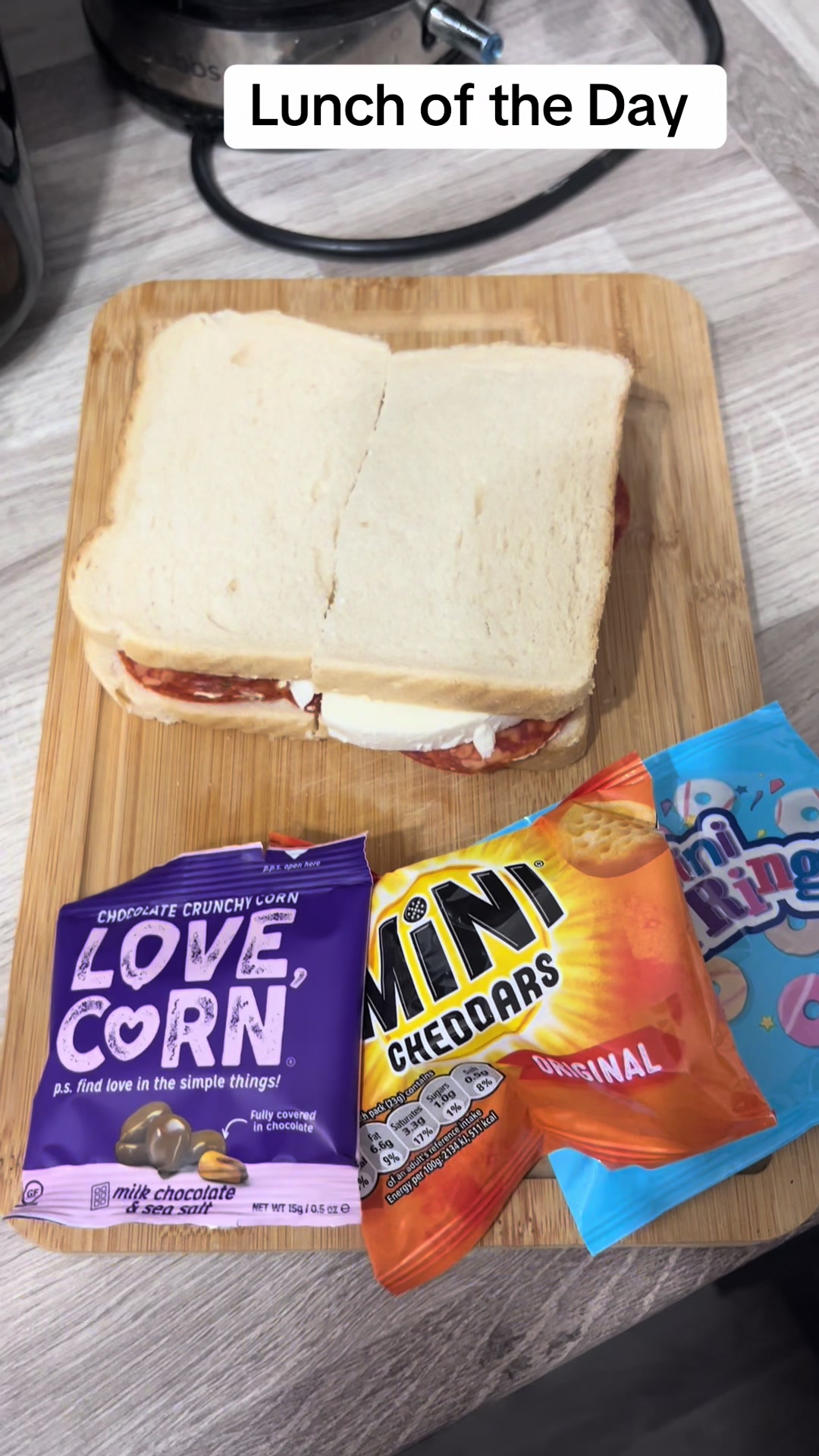 TikTok post by @simplycc04 for LOVE CORN. Caption reads: Lunch of the Day! #lunch #lunchboxideas #lovecorn....