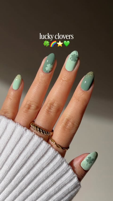 Instagram post by @bycheznails for ella+mila. Caption reads: [...] nail art hack for painting clovers! 🍀....