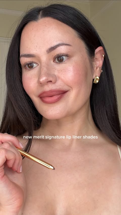 Instagram post by @skincarestandard for MERIT. Caption reads: swatching all six new shades of the @merit....