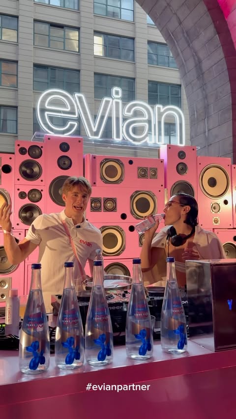 Instagram post by @olliemuhl for evian. Caption reads: You think they’ll fire me after this? @evianwater....