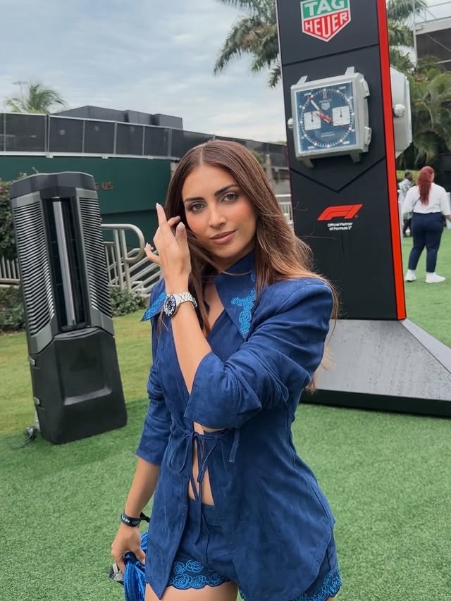 Instagram post by @ms.emelia for TAG Heuer. Caption reads: The official time keeper of F1 @tagheuer always....