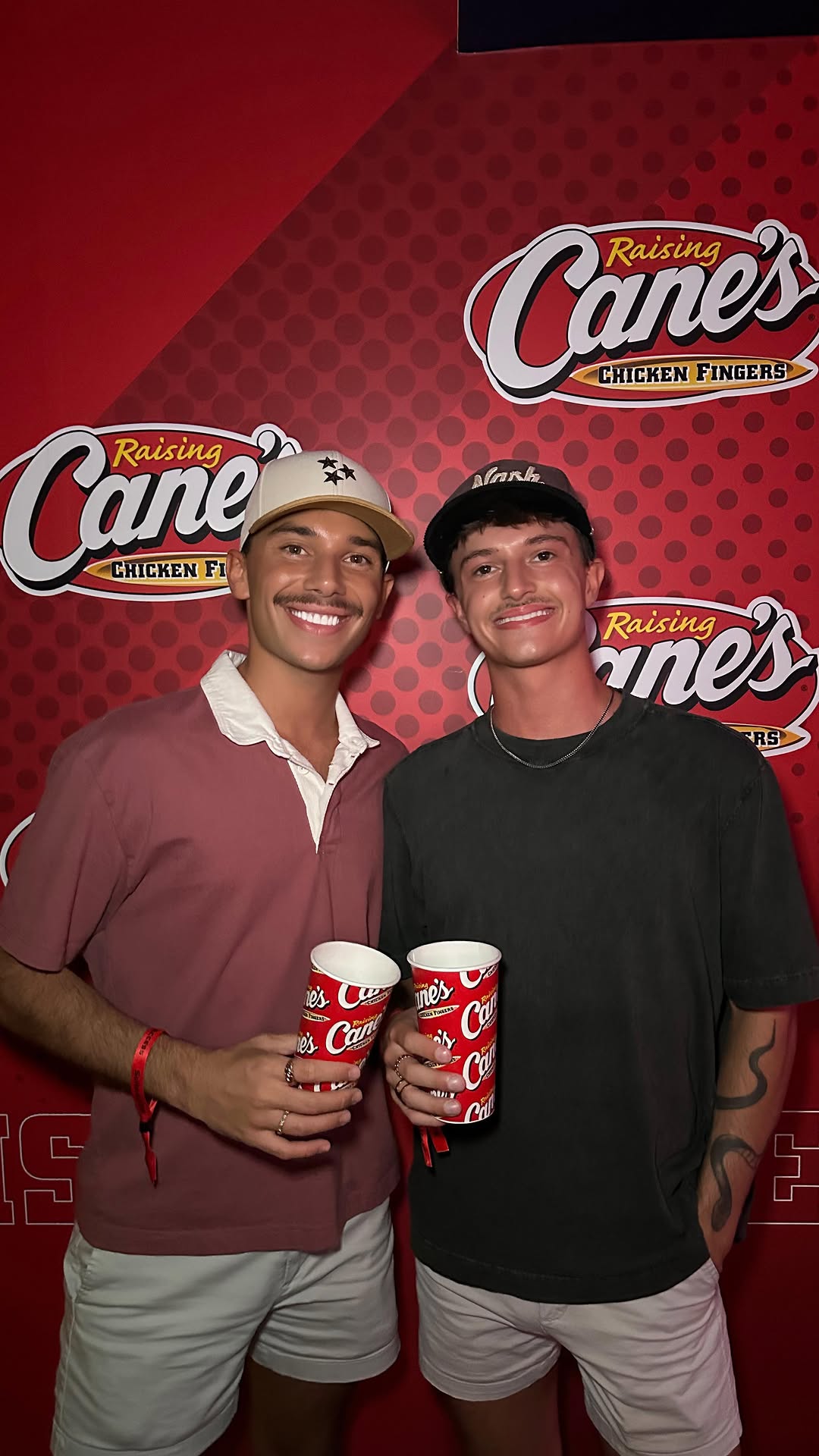 Instagram post by @landonromano for Raising Cane's. Caption reads: fav place w my fav person @raisingcanes....
