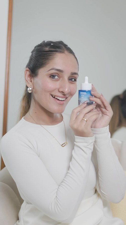 Instagram post by @babelicious_indiana for Ozone Signature. Caption reads: Super Renewing Serum for my skin 🤍

A serum in....