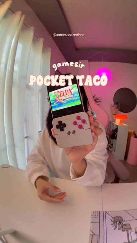Instagram post by @coffee.and.notions for GameSir. Caption reads: vertical handheld controller ✨ @mygamesir pocket....