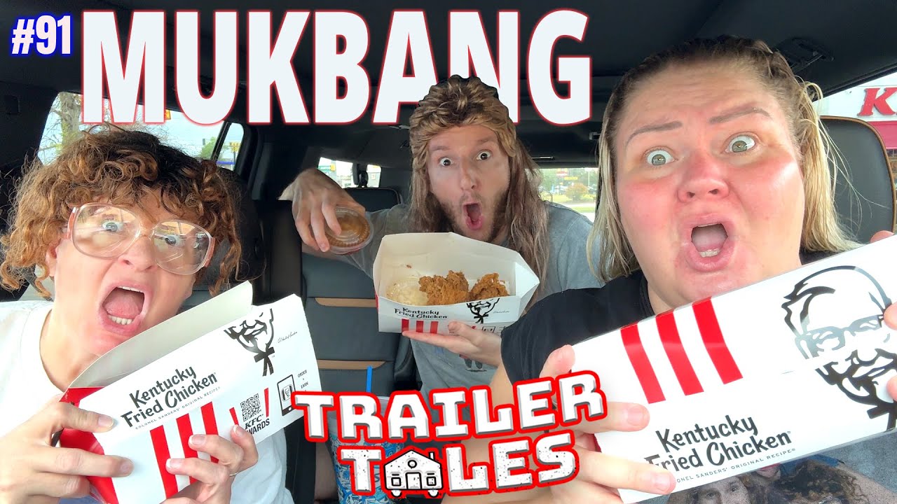 YouTube post by @TrailerTalesPod for hims. Caption reads: KFC Mukbang & the Parking Lot Fight! | Trailer....