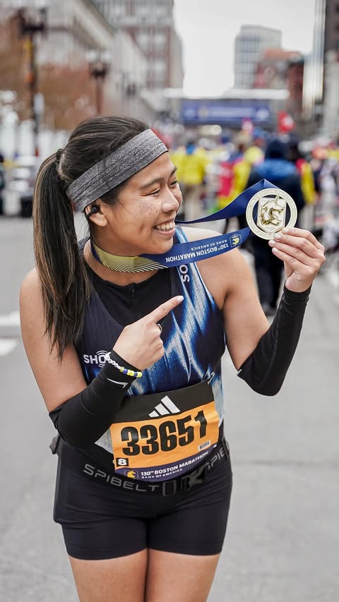 Instagram post by @genelynjaye for Shokz. Caption reads: [...] a new marathon PR. 🥹🙌🏽 thank you....