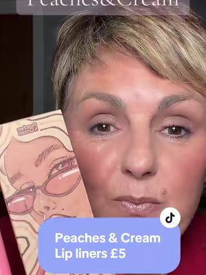 TikTok post by @nerysfromllanberis for Peaches & Cream. Caption reads: @Peaches & Cream hold the line lip liner set now....