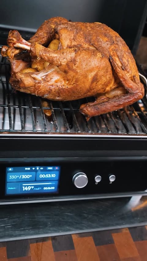 Instagram post by @iron_fire_cooking for Asmoke Grill. Caption reads: SMOKED WHOLE TURKEY Cooked on the @asmokegrills....